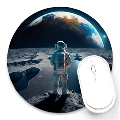 Ai Generated Space Astronaut Universe Moon Earth Round Mousepad by Ravend