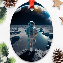 Ai Generated Space Astronaut Universe Moon Earth Ornament (oval) by Ravend