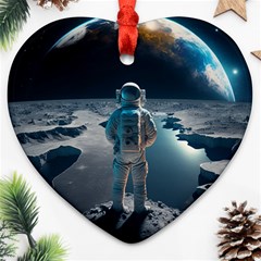 Ai Generated Space Astronaut Universe Moon Earth Ornament (heart) by Ravend