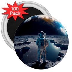 Ai Generated Space Astronaut Universe Moon Earth 3  Magnets (100 Pack) by Ravend