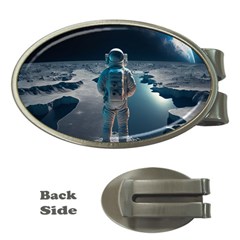 Ai Generated Space Astronaut Universe Moon Earth Money Clips (oval)  by Ravend