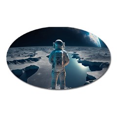 Ai Generated Space Astronaut Universe Moon Earth Oval Magnet by Ravend