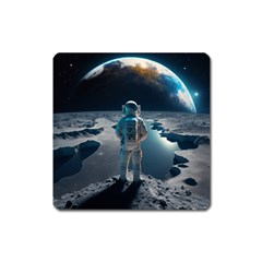 Ai Generated Space Astronaut Universe Moon Earth Square Magnet by Ravend