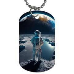 Ai Generated Space Astronaut Universe Moon Earth Dog Tag (one Side) by Ravend