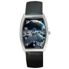 Ai Generated Space Astronaut Universe Moon Earth Barrel Style Metal Watch by Ravend