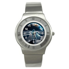 Ai Generated Space Astronaut Universe Moon Earth Stainless Steel Watch by Ravend