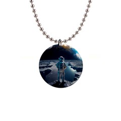 Ai Generated Space Astronaut Universe Moon Earth 1  Button Necklace by Ravend