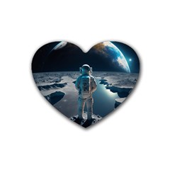 Ai Generated Space Astronaut Universe Moon Earth Rubber Coaster (heart) by Ravend