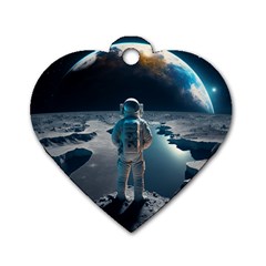 Ai Generated Space Astronaut Universe Moon Earth Dog Tag Heart (one Side) by Ravend