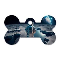 Ai Generated Space Astronaut Universe Moon Earth Dog Tag Bone (two Sides) by Ravend