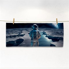 Ai Generated Space Astronaut Universe Moon Earth Hand Towel by Ravend