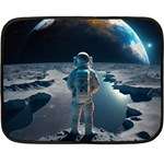 Ai Generated Space Astronaut Universe Moon Earth One Side Fleece Blanket (Mini) 35 x27  Blanket