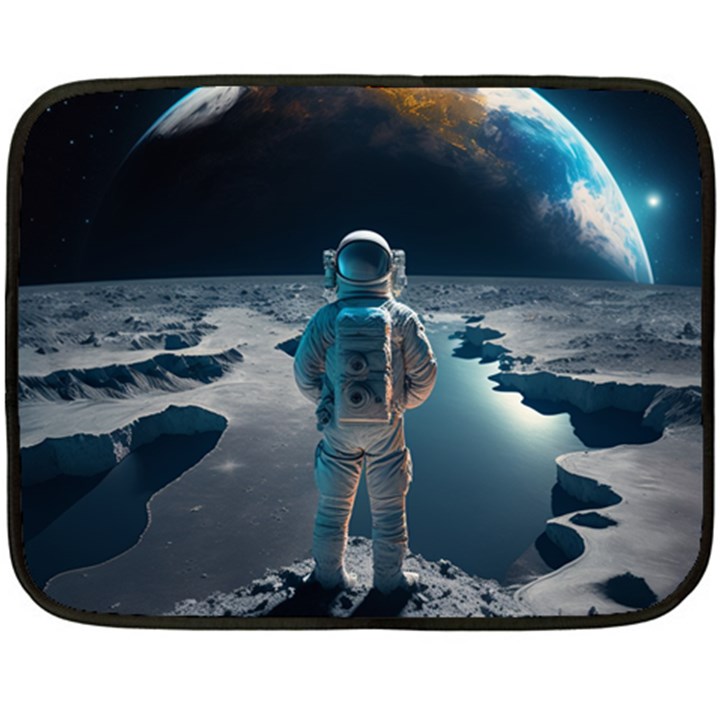 Ai Generated Space Astronaut Universe Moon Earth One Side Fleece Blanket (Mini)