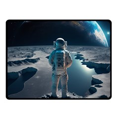 Ai Generated Space Astronaut Universe Moon Earth One Side Fleece Blanket (small) by Ravend