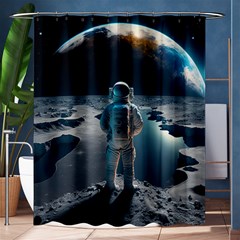 Ai Generated Space Astronaut Universe Moon Earth Shower Curtain 60  X 72  (medium)  by Ravend