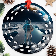 Ai Generated Space Astronaut Universe Moon Earth Round Filigree Ornament (two Sides) by Ravend