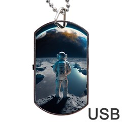 Ai Generated Space Astronaut Universe Moon Earth Dog Tag Usb Flash (one Side) by Ravend