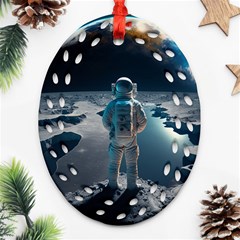 Ai Generated Space Astronaut Universe Moon Earth Oval Filigree Ornament (two Sides) by Ravend