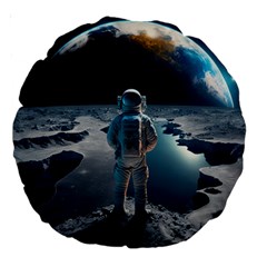 Ai Generated Space Astronaut Universe Moon Earth Large 18  Premium Round Cushions by Ravend