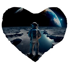 Ai Generated Space Astronaut Universe Moon Earth Large 19  Premium Heart Shape Cushions by Ravend