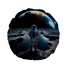 Ai Generated Space Astronaut Universe Moon Earth Standard 15  Premium Flano Round Cushions by Ravend