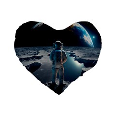 Ai Generated Space Astronaut Universe Moon Earth Standard 16  Premium Flano Heart Shape Cushions by Ravend