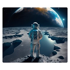 Ai Generated Space Astronaut Universe Moon Earth Premium Plush Fleece Blanket (small) by Ravend