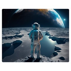 Ai Generated Space Astronaut Universe Moon Earth Premium Plush Fleece Blanket (medium) by Ravend