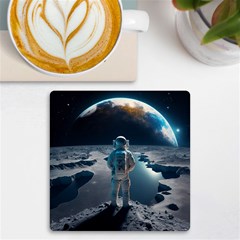 Ai Generated Space Astronaut Universe Moon Earth Uv Print Square Tile Coaster  by Ravend