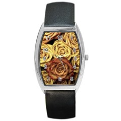 Flowers Roses Plant Bloom Blossom Barrel Style Metal Watch by Ravend