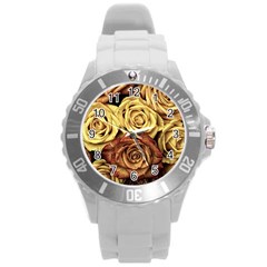 Flowers Roses Plant Bloom Blossom Round Plastic Sport Watch (l) by Ravend