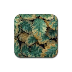 Colored Close Up Plants Leaves Pattern Rubber Coaster (square) by dflcprintsclothing