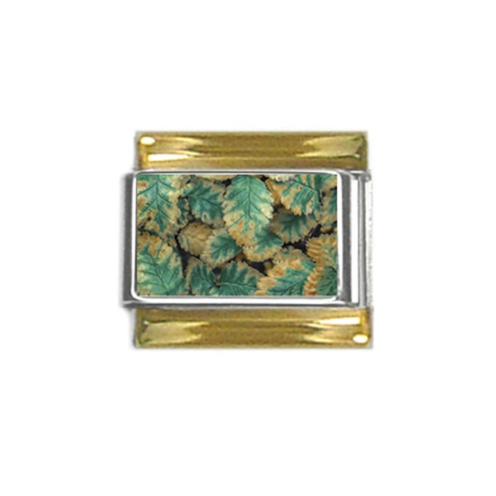 Colored Close Up Plants Leaves Pattern Gold Trim Italian Charm (9mm)