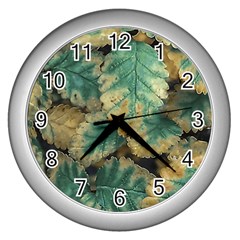 Colored Close Up Plants Leaves Pattern Wall Clock (silver) by dflcprintsclothing