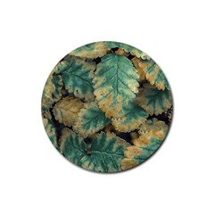 Colored Close Up Plants Leaves Pattern Rubber Coaster (round) by dflcprintsclothing