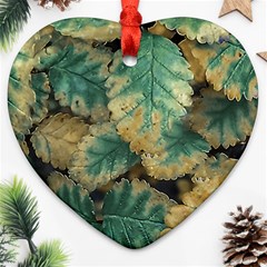 Colored Close Up Plants Leaves Pattern Heart Ornament (two Sides)