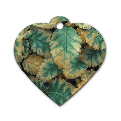 Colored Close Up Plants Leaves Pattern Dog Tag Heart (one Side) by dflcprintsclothing