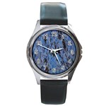 Blue Abstract Texture Print Round Metal Watch Front