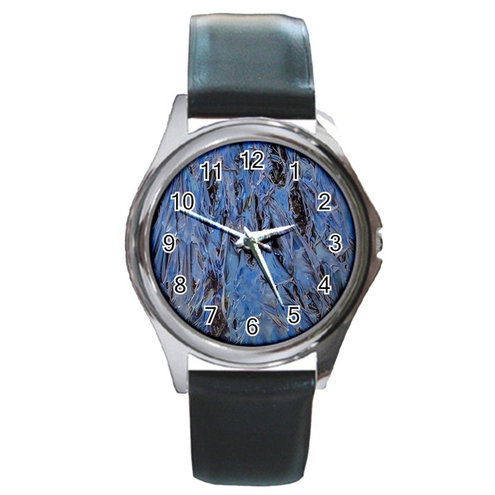 Blue Abstract Texture Print Round Metal Watch