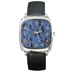 Blue Abstract Texture Print Square Metal Watch by dflcprintsclothing