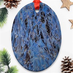 Blue Abstract Texture Print Oval Ornament (two Sides)