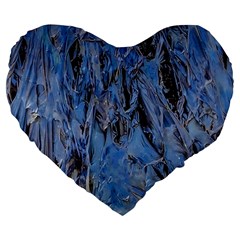 Blue Abstract Texture Print Large 19  Premium Flano Heart Shape Cushions by dflcprintsclothing