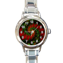 Fractal Green Red Spiral Happiness Vortex Spin Round Italian Charm Watch by Ravend