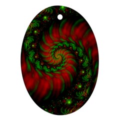 Fractal Green Red Spiral Happiness Vortex Spin Ornament (oval) by Ravend