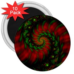 Fractal Green Red Spiral Happiness Vortex Spin 3  Magnets (10 Pack)  by Ravend