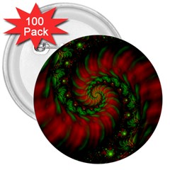 Fractal Green Red Spiral Happiness Vortex Spin 3  Buttons (100 Pack)  by Ravend