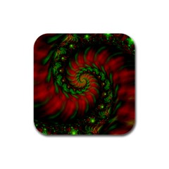 Fractal Green Red Spiral Happiness Vortex Spin Rubber Square Coaster (4 Pack) by Ravend