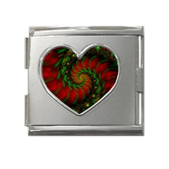 Fractal Green Red Spiral Happiness Vortex Spin Mega Link Heart Italian Charm (18mm)