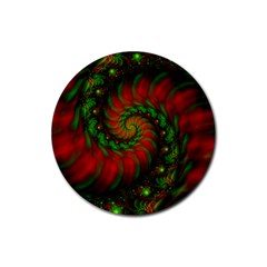 Fractal Green Red Spiral Happiness Vortex Spin Rubber Round Coaster (4 Pack)