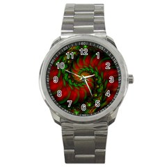 Fractal Green Red Spiral Happiness Vortex Spin Sport Metal Watch by Ravend